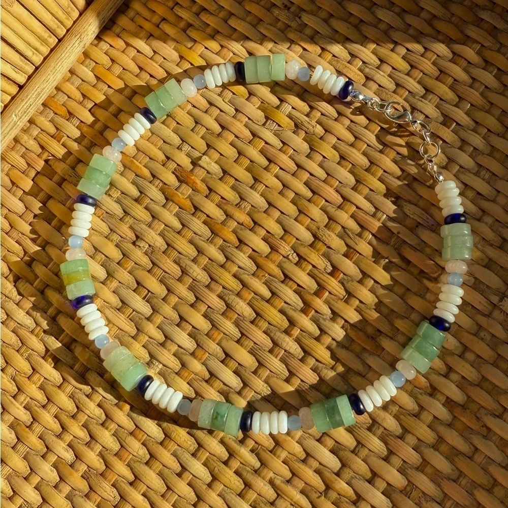 Green Aventurine & Rose Quartz Beaded Choker Necklace - Picture 1 of 7